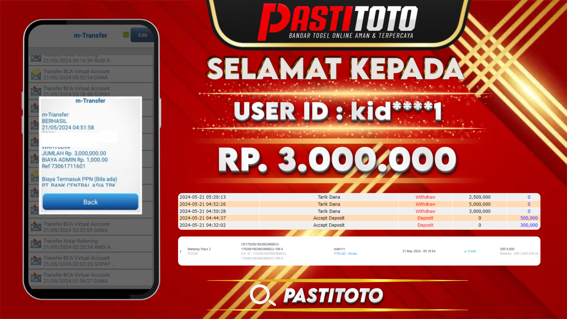 PASTITOTO JACKPOT SLOT GAME RP. 3.000.000,- LUNAS