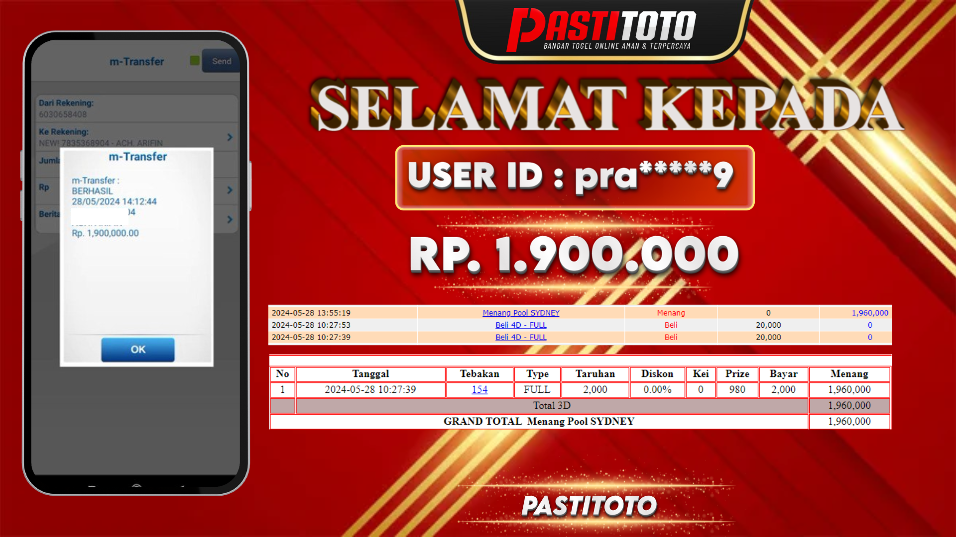 PASTITOTO JACKPOT TOGEL SYDNEY RP. 1.900.000,- LUNAS
