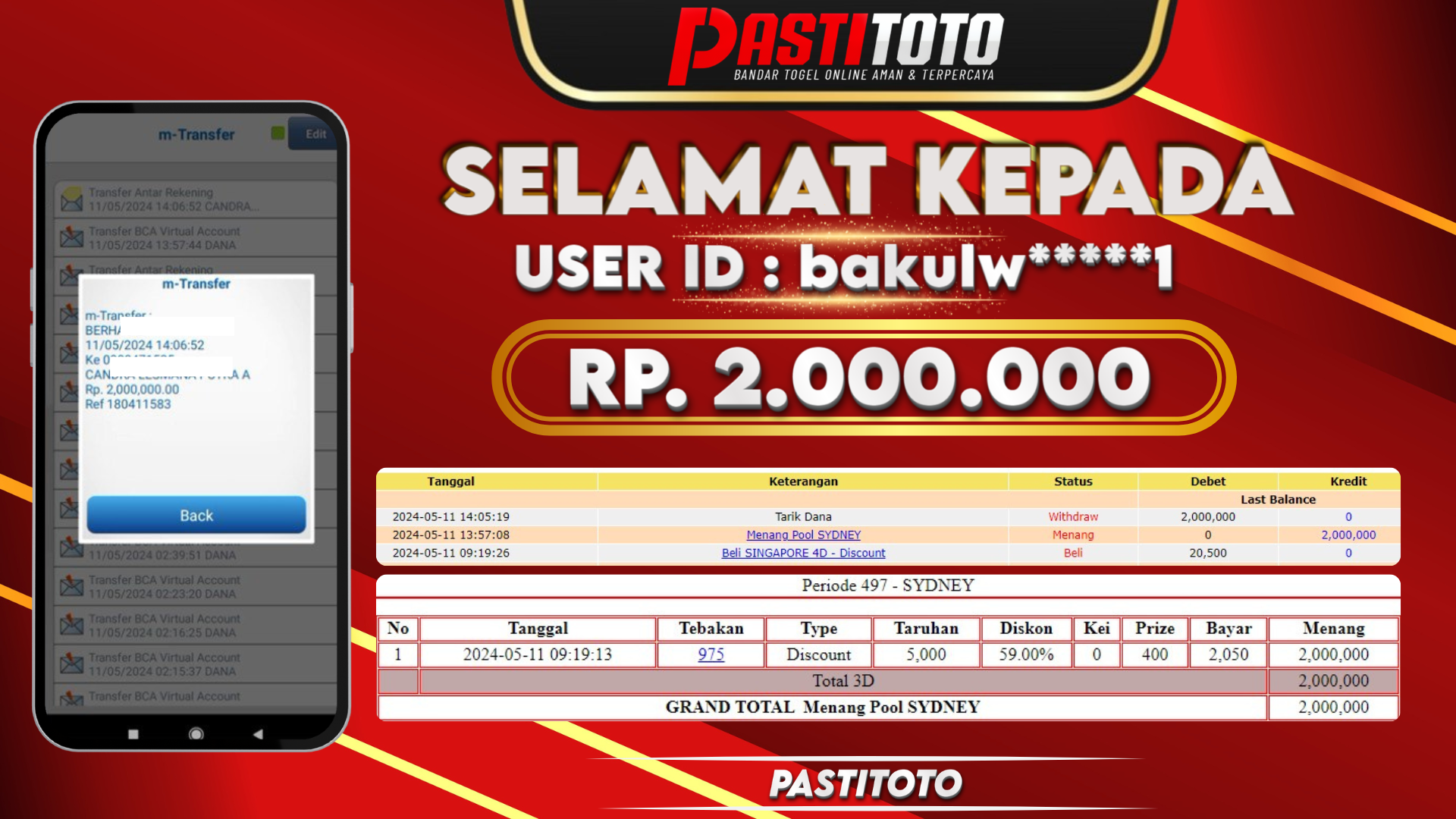 PASTITOTO JACKPOT TOGEL SYDNEY RP. 2.000.000,- LUNAS