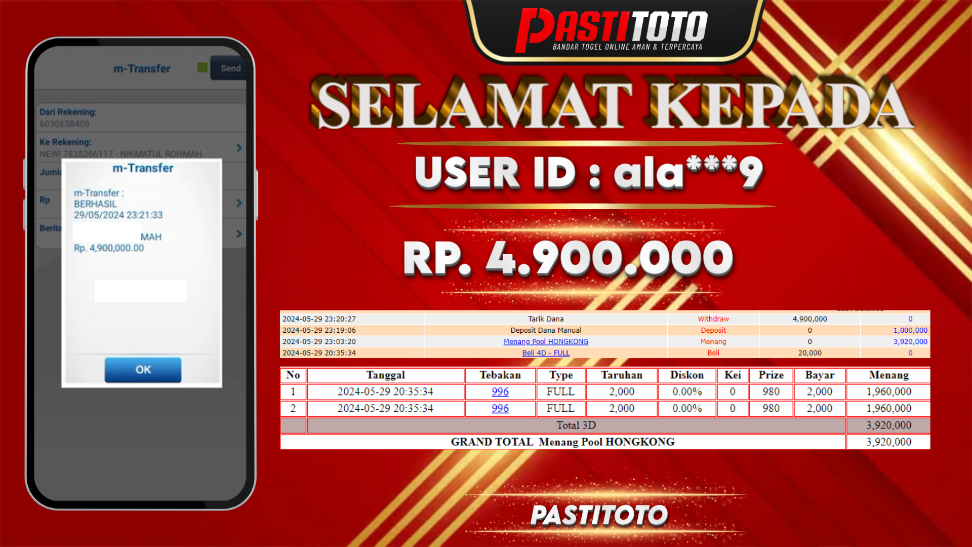 PASTITOTO JACKPOT TOGEL HONGKONG + HADIAH LOMBA TOGEL RP. 4.900.000,- LUNAS