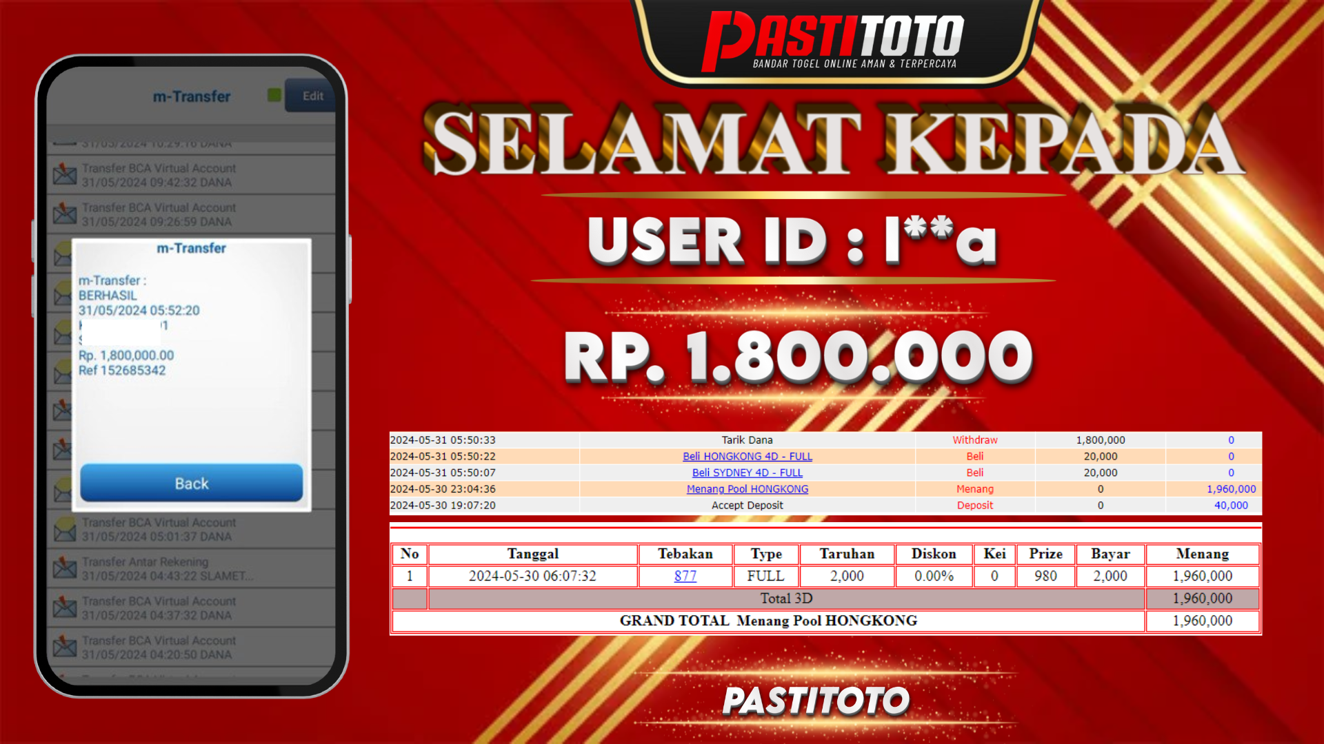PASTITOTO JACKPOT TOGEL SINGAPORE + HADIAH LOMBA TOGEL RP. 1.800.000,- LUNAS
