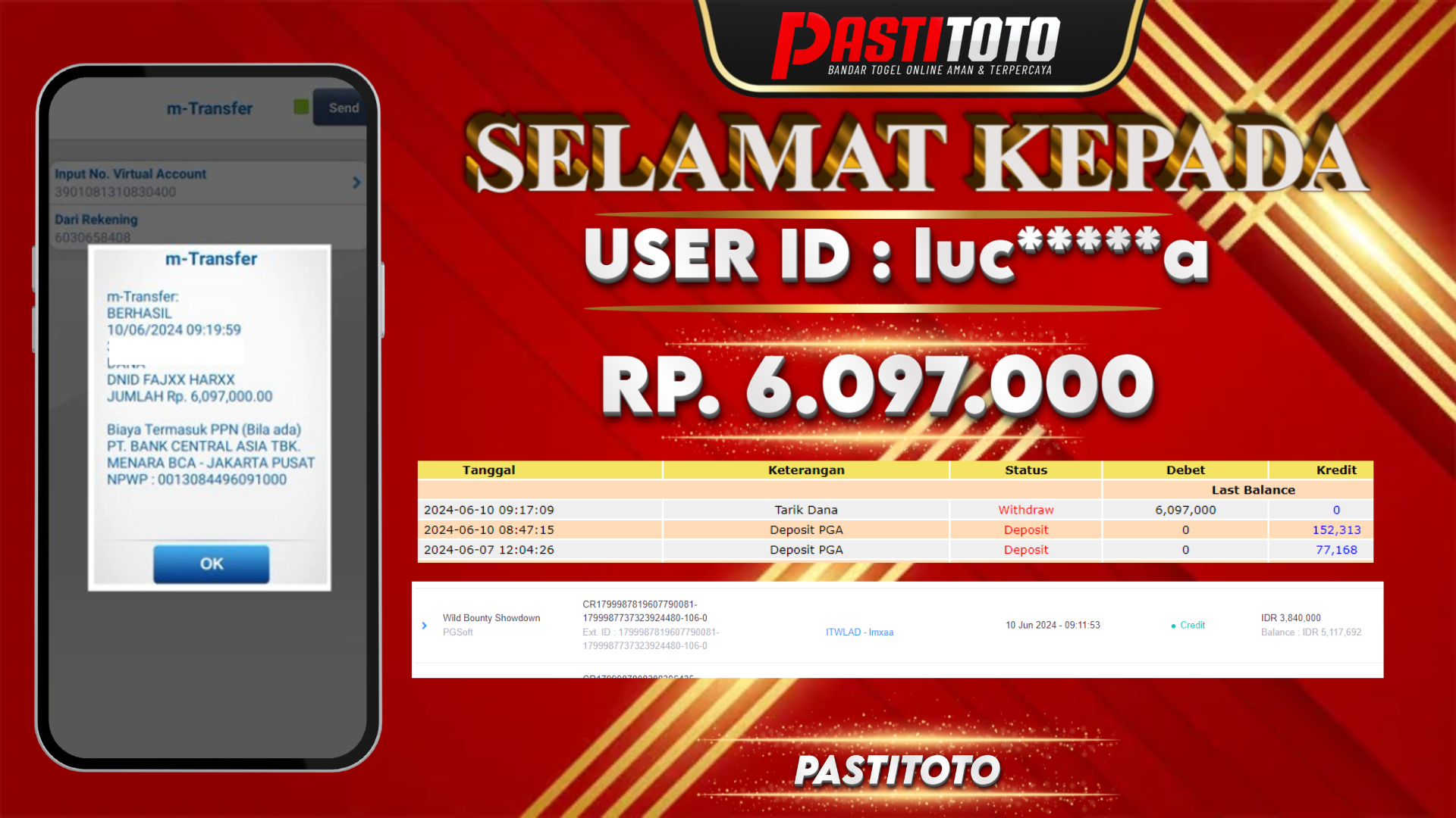 PASTITOTO JACKPOT SLOT GAME RP. 6.097.000,- LUNAS