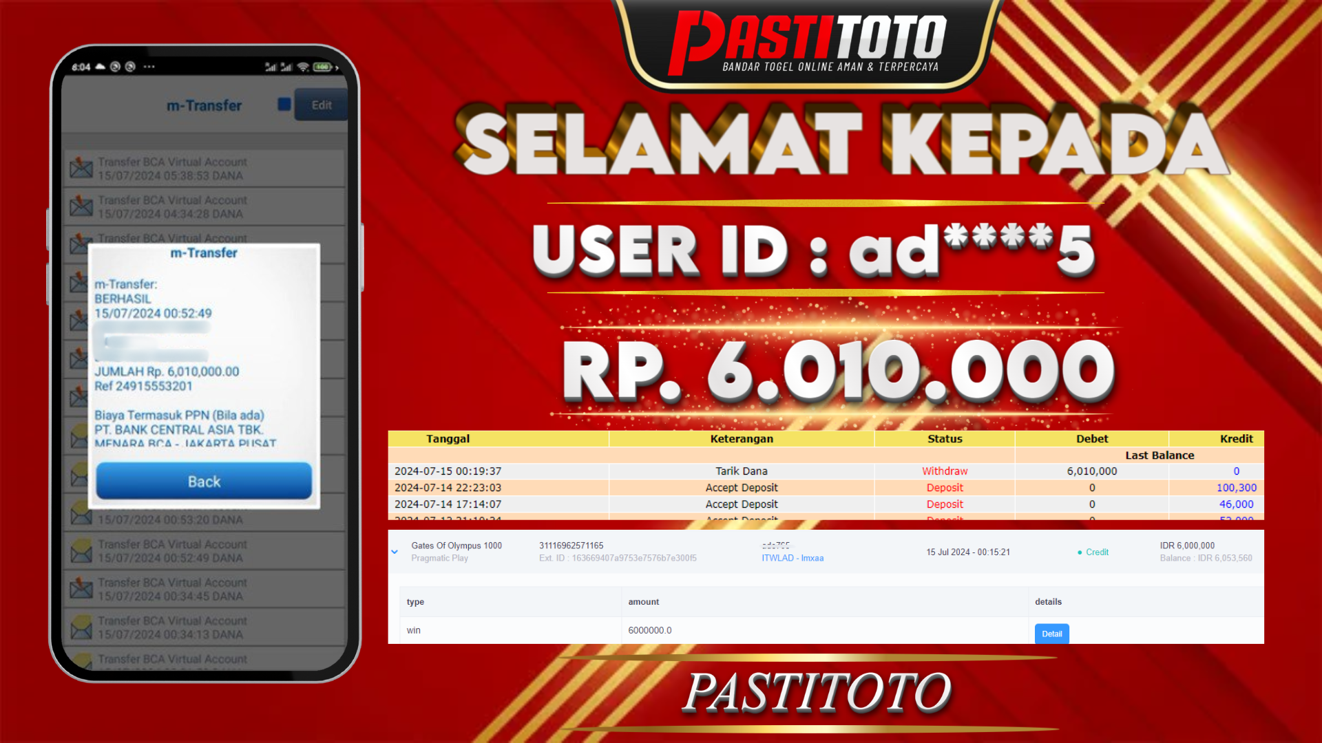 PASTITOTO JACKPOT SLOT GAME RP. 6.010.000,- LUNAS