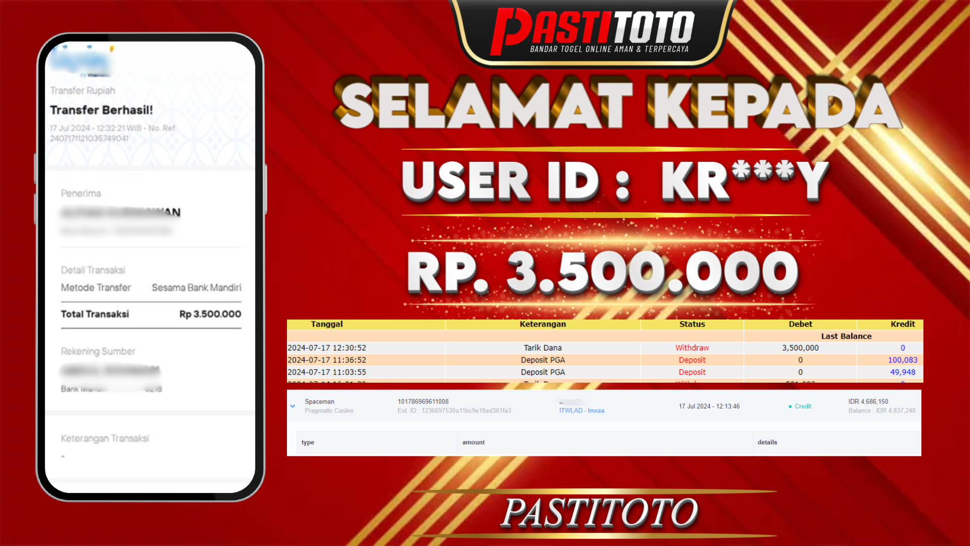 PASTITOTO JACKPOT SLOT GAME RP. 3.500.000,- LUNAS