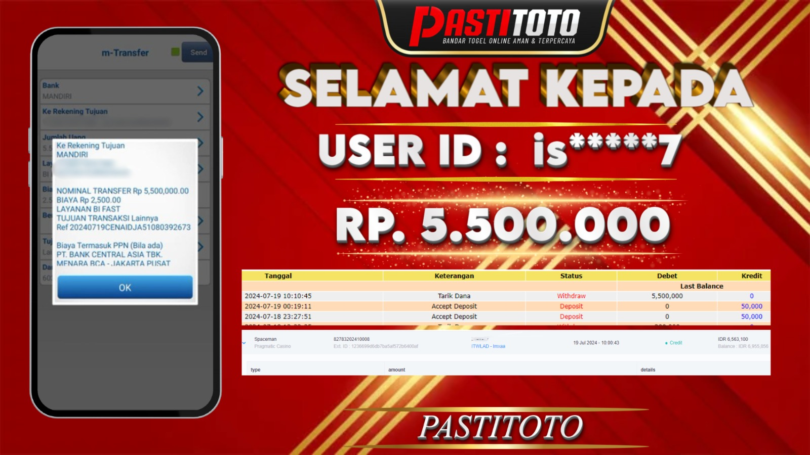 PASTITOTO JACKPOT SLOT GAME RP. 5.500.000,- LUNAS