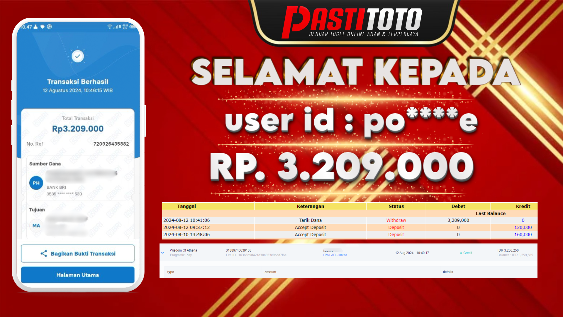PASTITOTO JACKPOT SLOT GAME RP. 3.209.000,- LUNAS