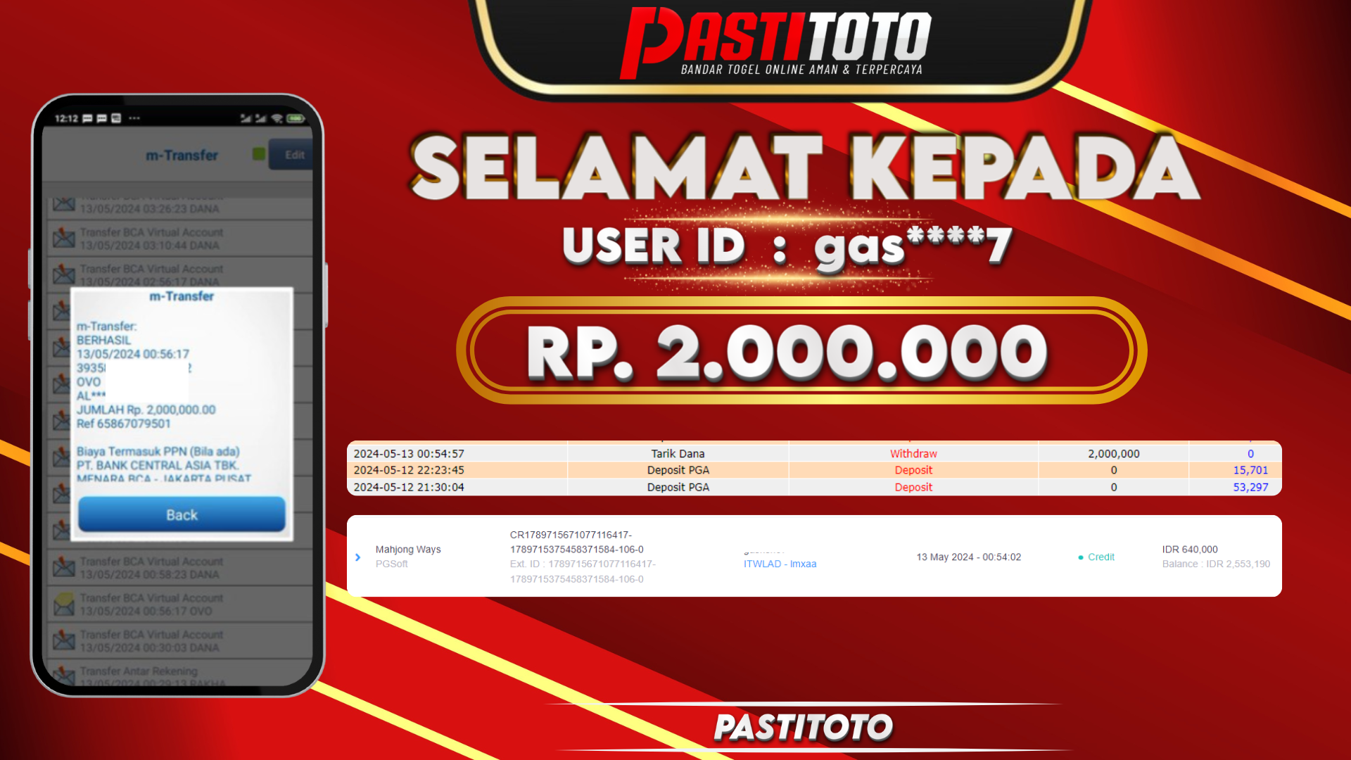 PASTITOTO JACKPOT SLOT GAME RP. 2.000.000,- LUNAS