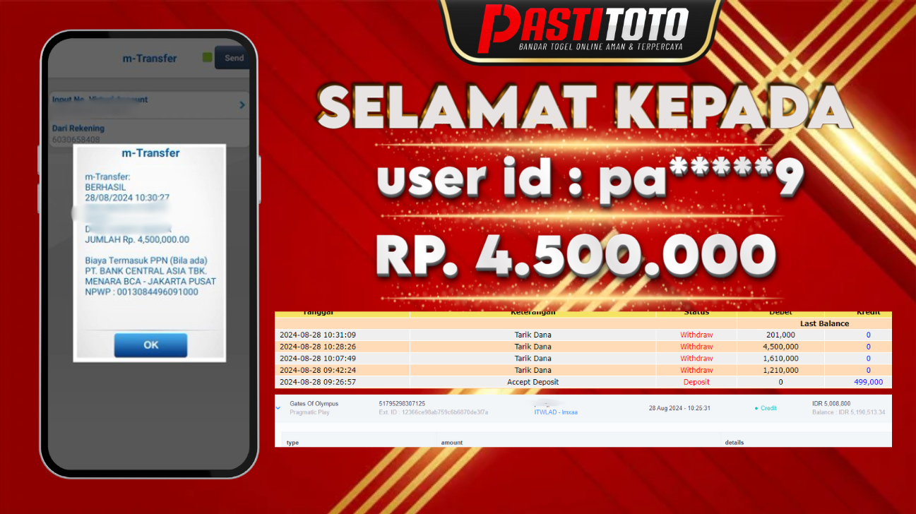 PASTITOTO JACKPOT SLOT GAME RP. 4.500.000,- LUNAS