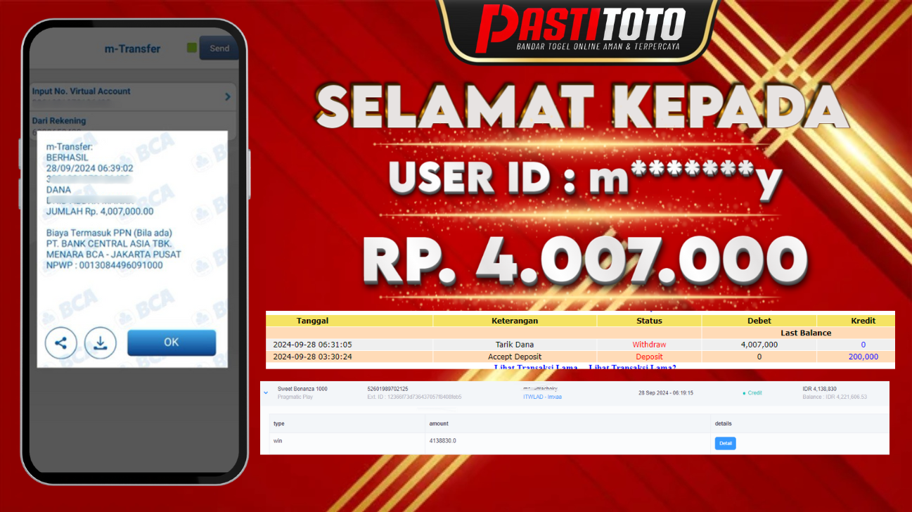 PASTITOTO JACKPOT SLOT GAME RP. 4.007.000,- LUNAS