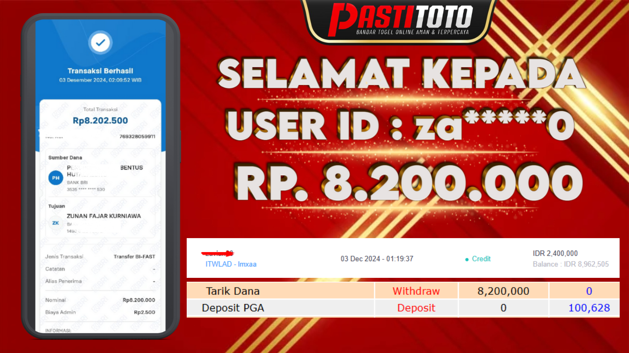 PASTITOTO JACKPOT SLOT GAME RP. 8.200.000,- LUNAS