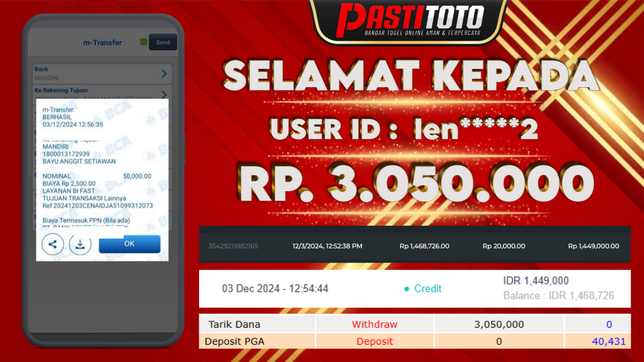 PASTITOTO JACKPOT SLOT GAME RP. 3.050.000,- LUNAS