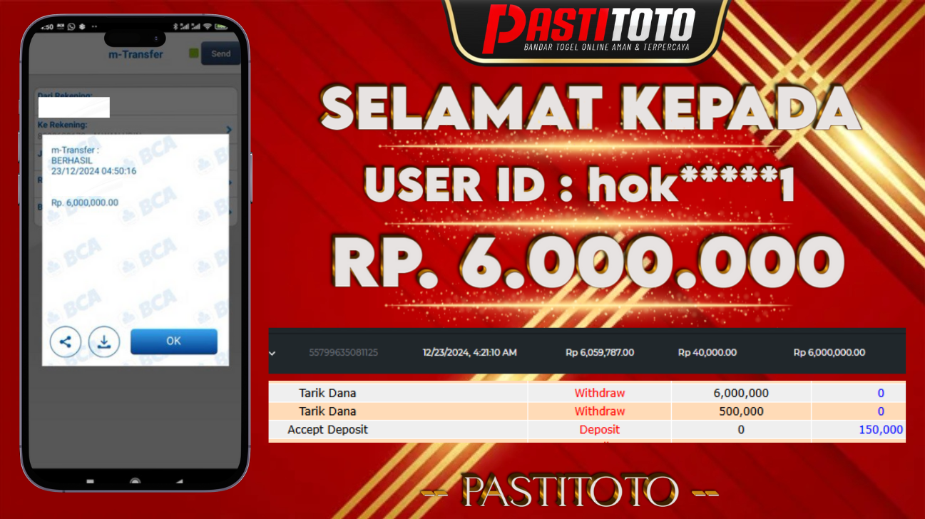 PASTITOTO JACKPOT SLOT GAME RP. 6.000.000,- LUNAS