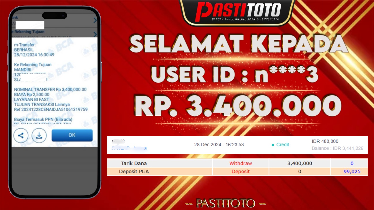 PASTITOTO JACKPOT SLOT GAME RP. 3.400.000,- LUNAS