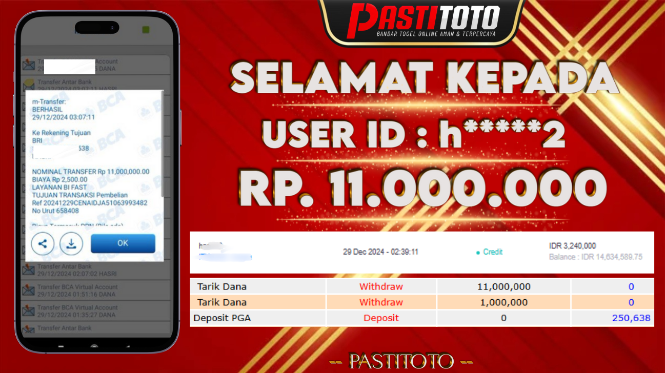 PASTITOTO JACKPOT SLOT GAME RP. 11.000.000,- LUNAS