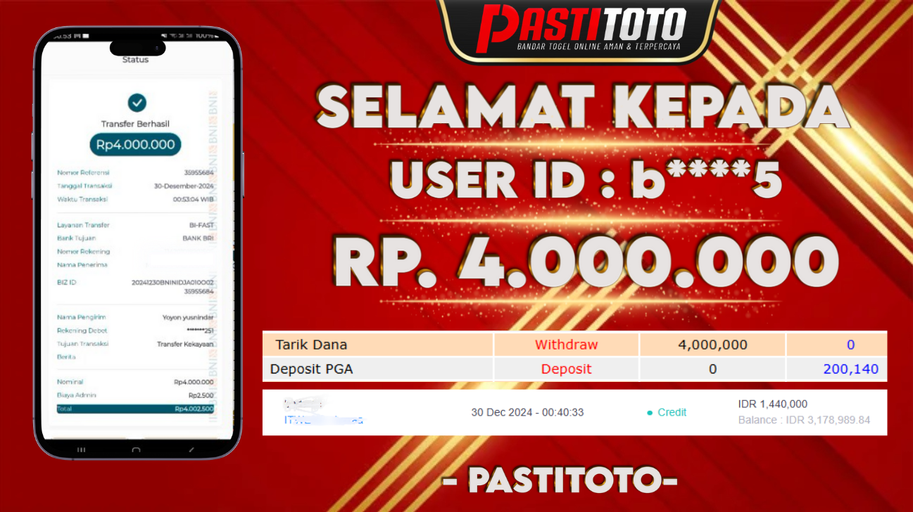 PASTITOTO JACKPOT SLOT GAME RP. 4.000.000,- LUNAS