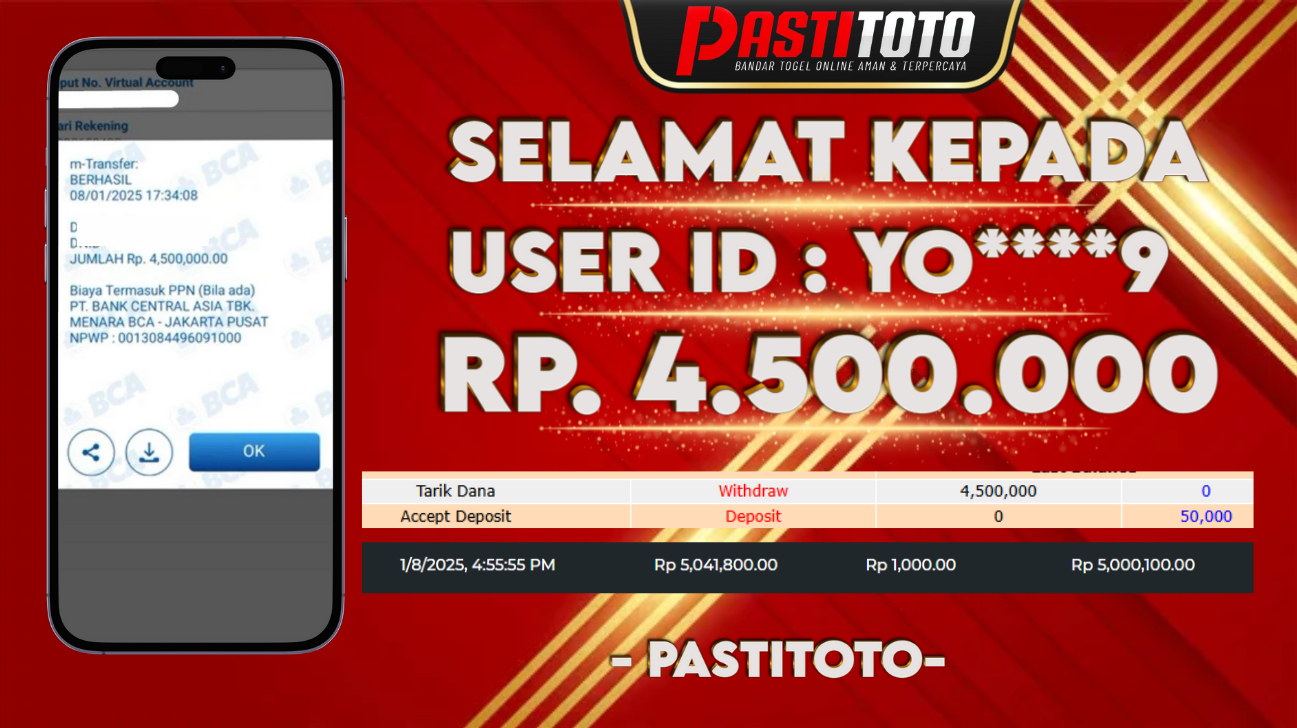 PASTITOTO JACKPOT SLOT GAME RP. 4.500.000,- LUNAS