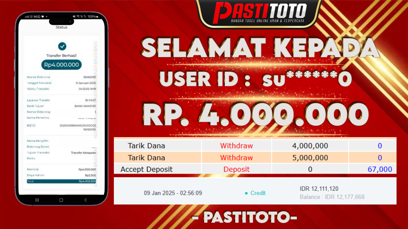 PASTITOTO JACKPOT SLOT GAME RP. 4.000.000,- LUNAS