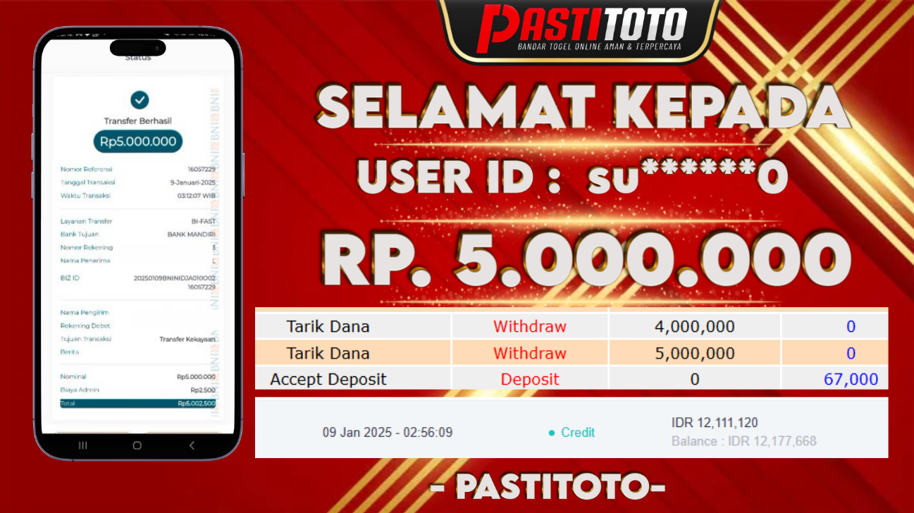 PASTITOTO JACKPOT SLOT GAME RP. 5.000.000,- LUNAS