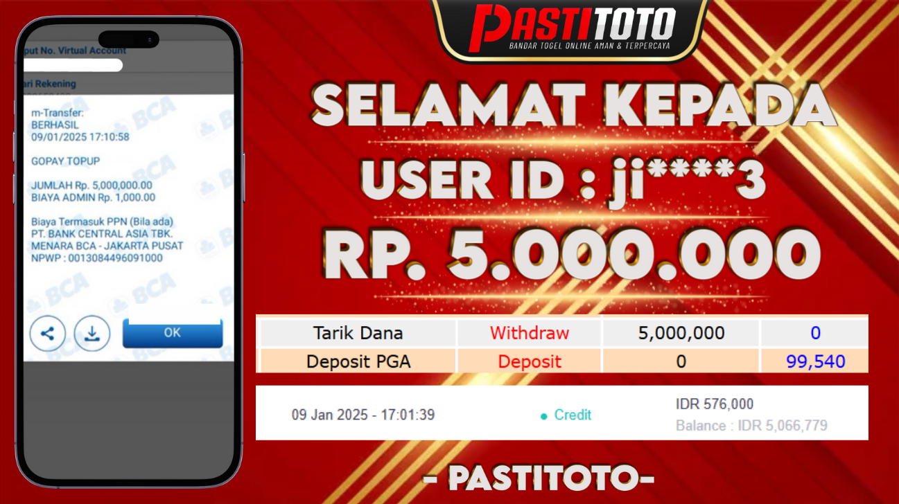 PASTITOTO JACKPOT SLOT GAME RP. 5.000.000,- LUNAS