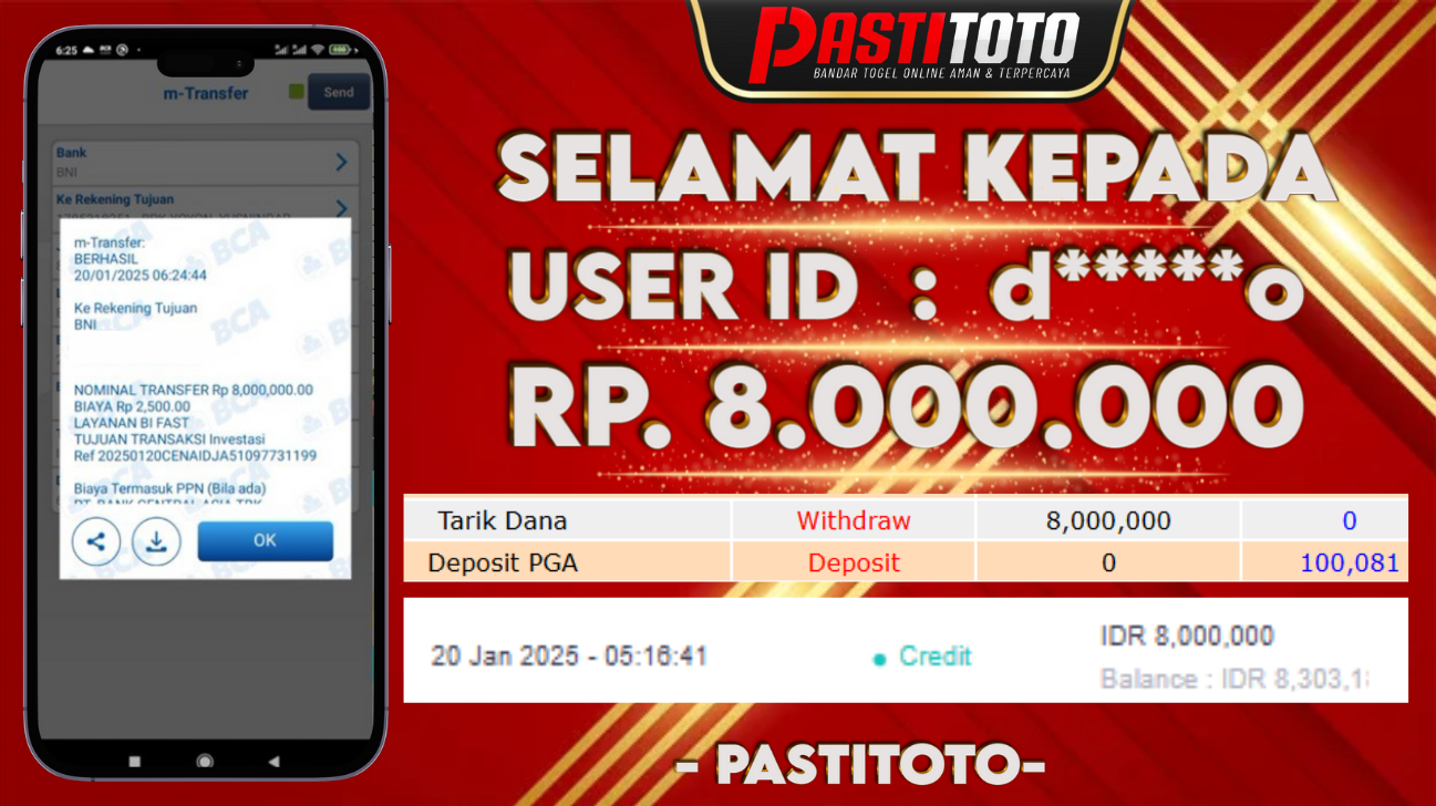 PASTITOTO JACKPOT SLOT GAME RP. 8.000.000,- LUNAS