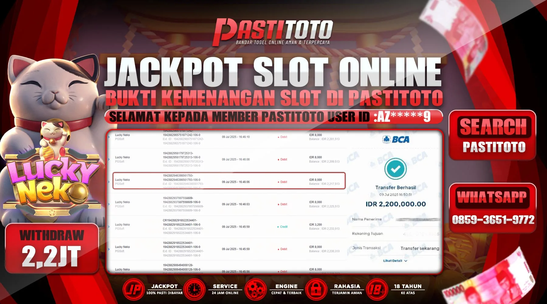 PASTITOTO JACKPOT SLOT ONLINE RP. 2.200.000,- LUNAS
