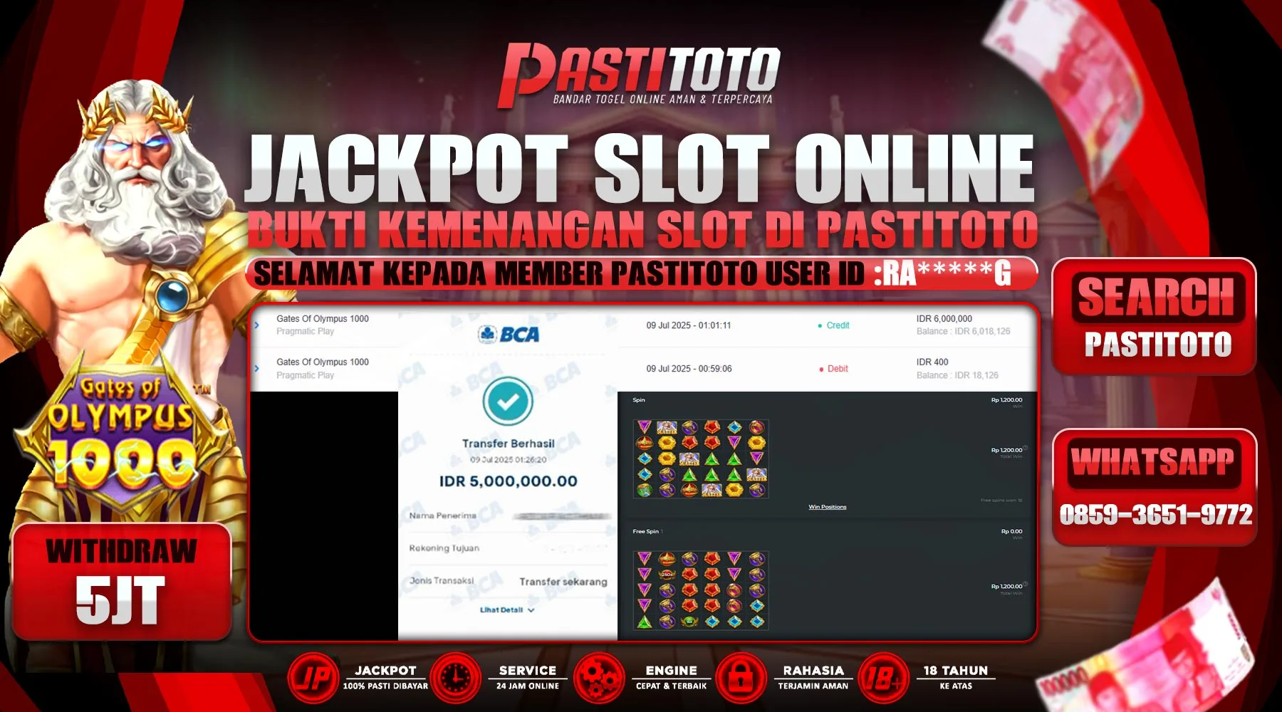 PASTITOTO JACKPOT SLOT ONLINE RP. 5.000.000,- LUNAS