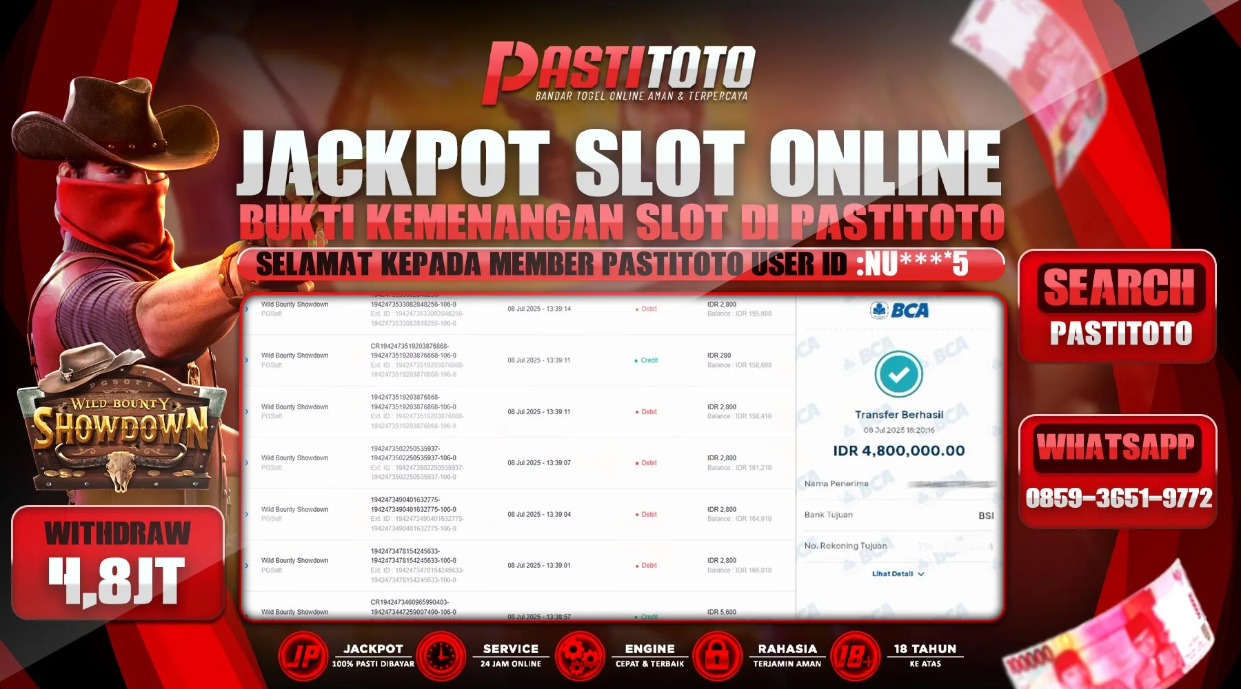 PASTITOTO JACKPOT SLOT ONLINE RP. 4.800.000,- LUNAS