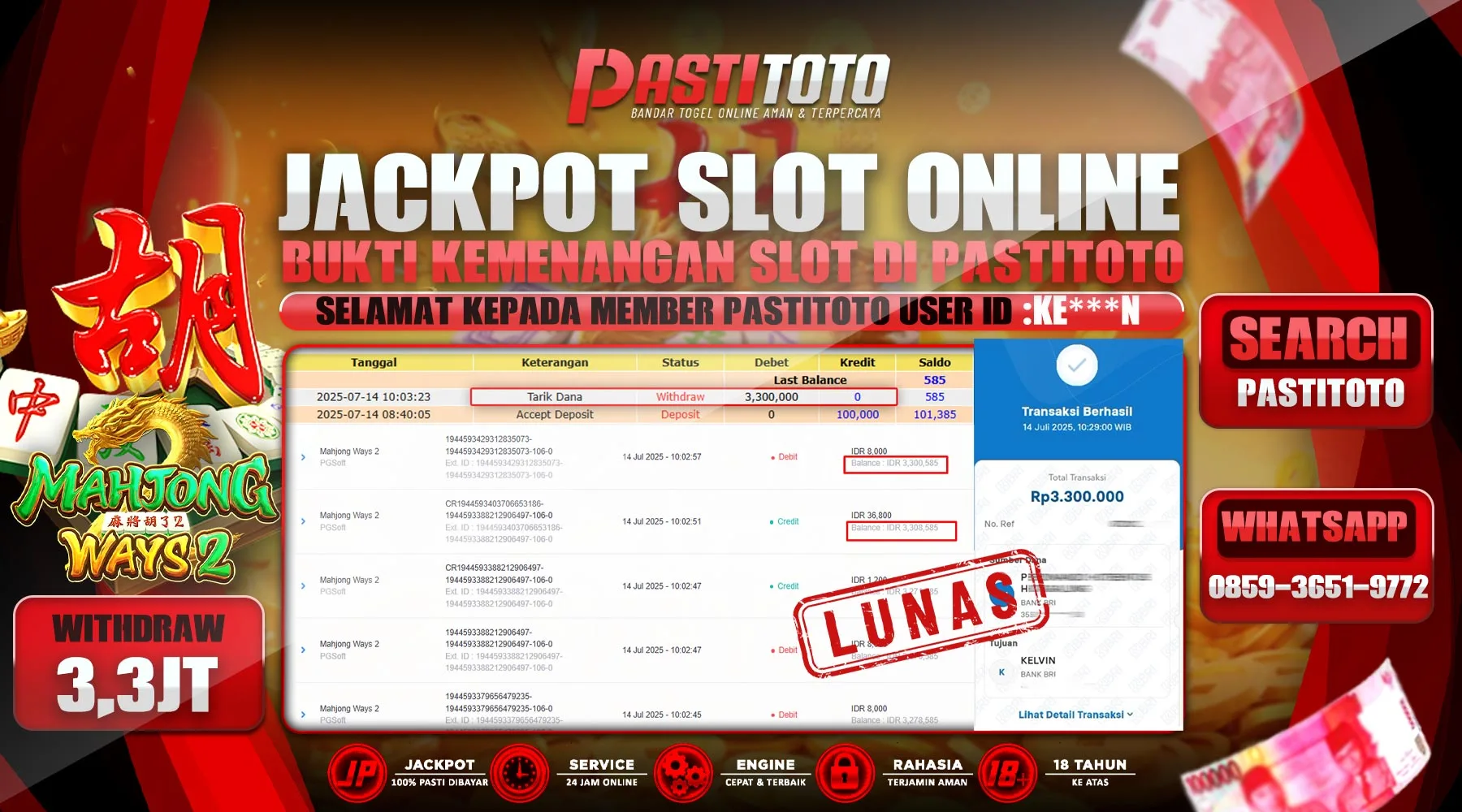 PASTITOTO JACKPOT SLOT ONLINE RP. 3.300.000,- LUNAS