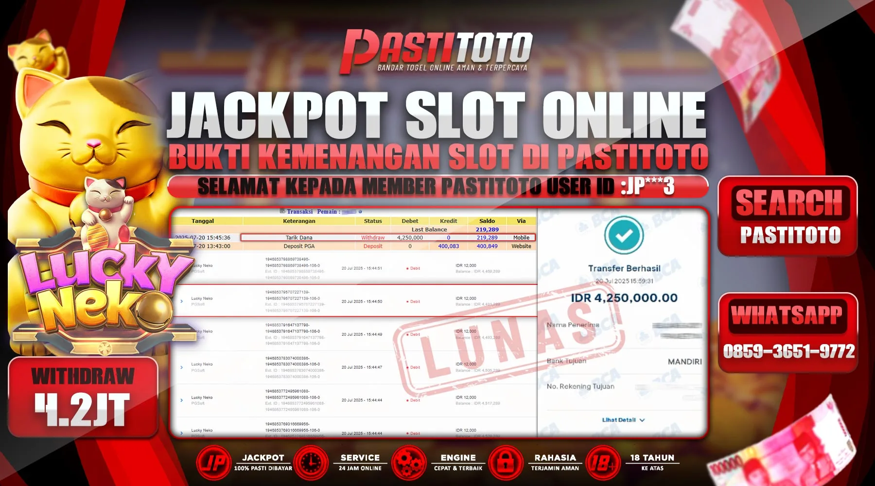 PASTITOTO JACKPOT SLOT ONLINE RP. 4.250.000,- LUNAS