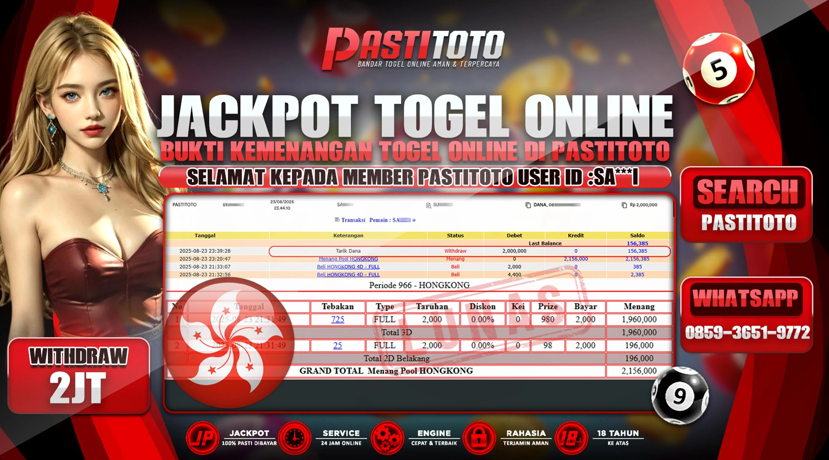 PASTITOTO JACKPOT TOGEL HONGKONG RP. 2.000.000,- LUNAS