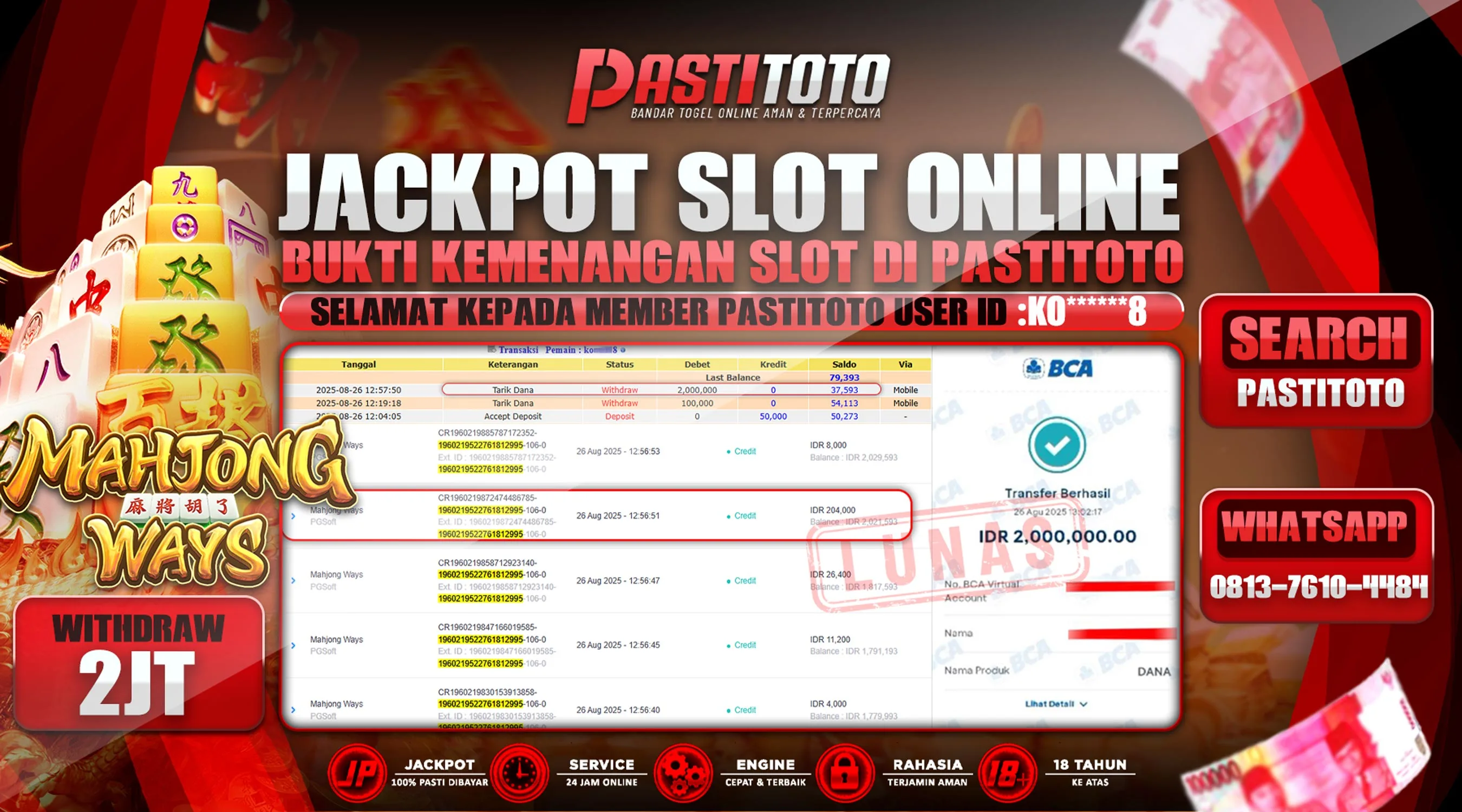 PASTITOTO JACKPOT SLOT ONLINE RP. 2.000.000,- LUNAS