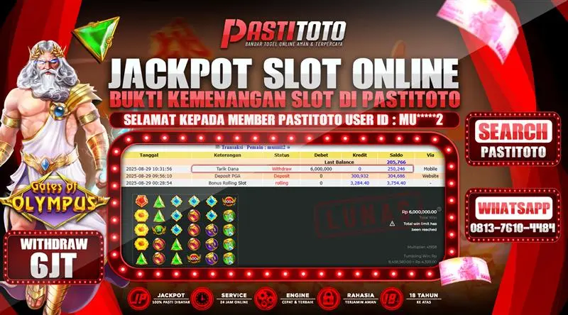 PASTITOTO JACKPOT SLOT ONLINE RP. 6.000.000,- LUNAS