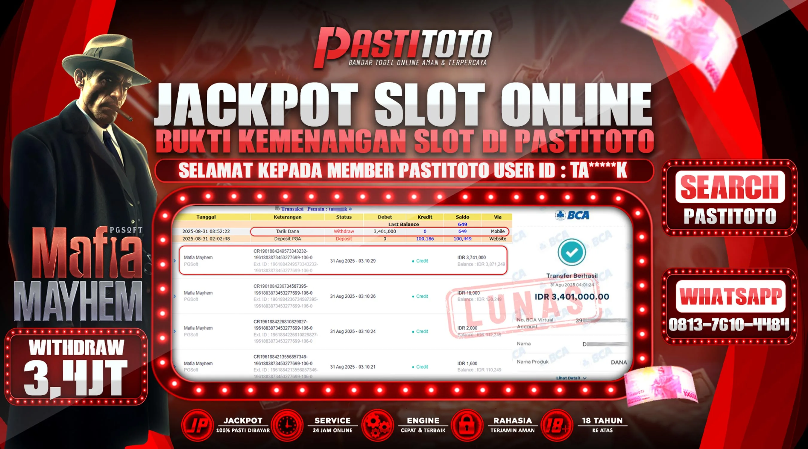 PASTITOTO JACKPOT SLOT ONLINE RP. 3.401.000,- LUNAS