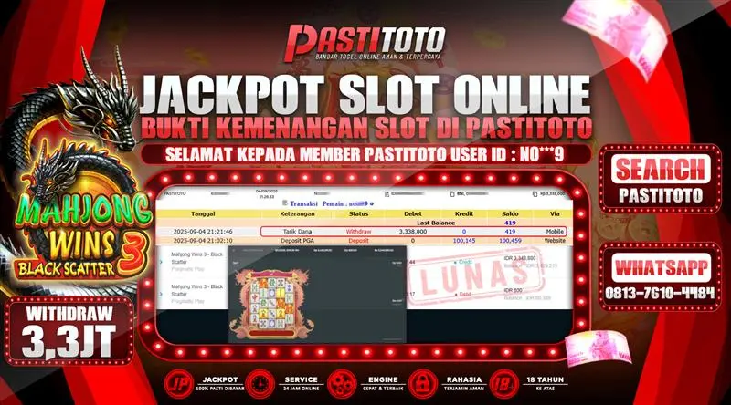 PASTITOTO JACKPOT SLOT ONLINE RP. 3.300.000,- LUNAS