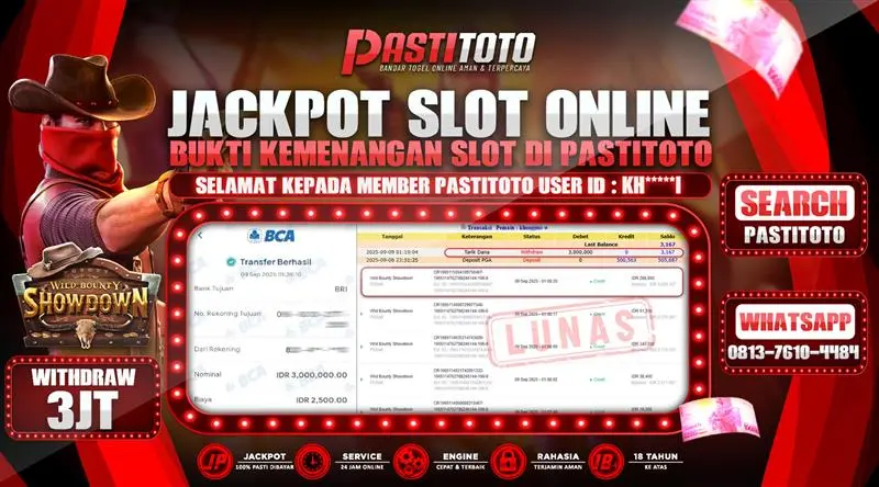 PASTITOTO JACKPOT SLOT ONLINE RP. 3.000.000,- LUNAS