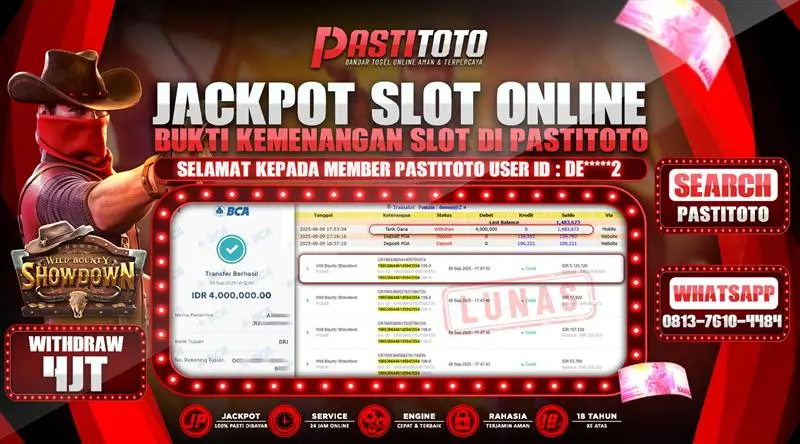 PASTITOTO JACKPOT SLOT ONLINE RP. 4.000.000,- LUNAS