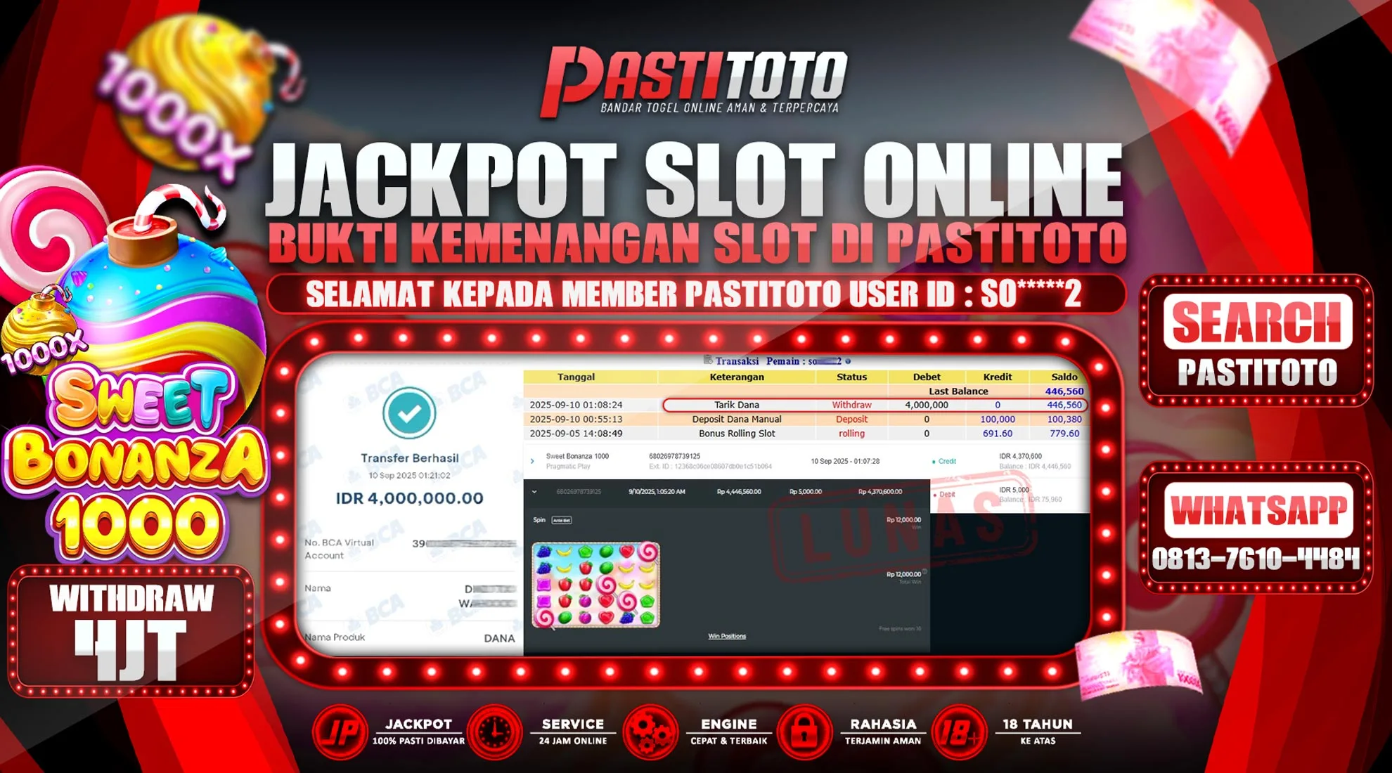PASTITOTO JACKPOT SLOT ONLINE RP. 4.000.000,- LUNAS