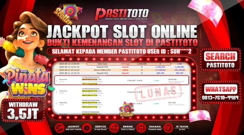 PASTITOTO JACKPOT SLOT ONLINE RP. 3.500.000,- LUNAS