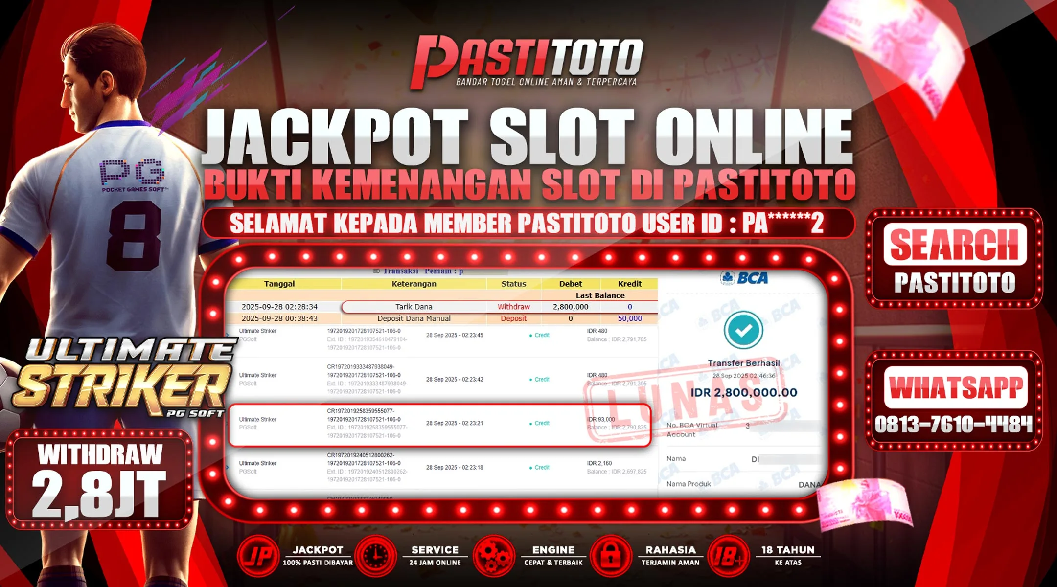 PASTITOTO JACKPOT SLOT ONLINE RP. 2.800.000,- LUNAS