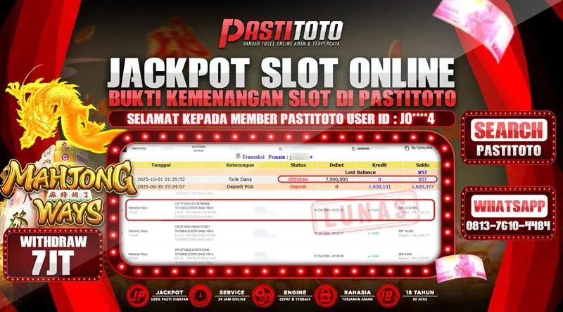 PASTITOTO JACKPOT SLOT ONLINE RP. 7.000.000,- LUNAS