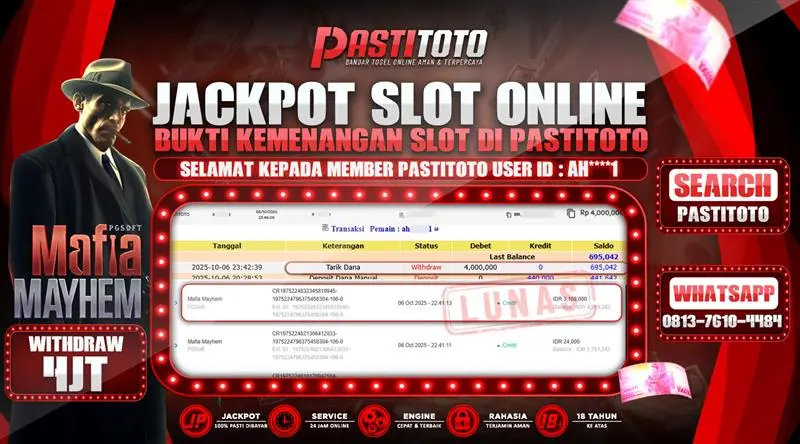PASTITOTO JACKPOT SLOT ONLINE RP. 4.000.000,- LUNAS