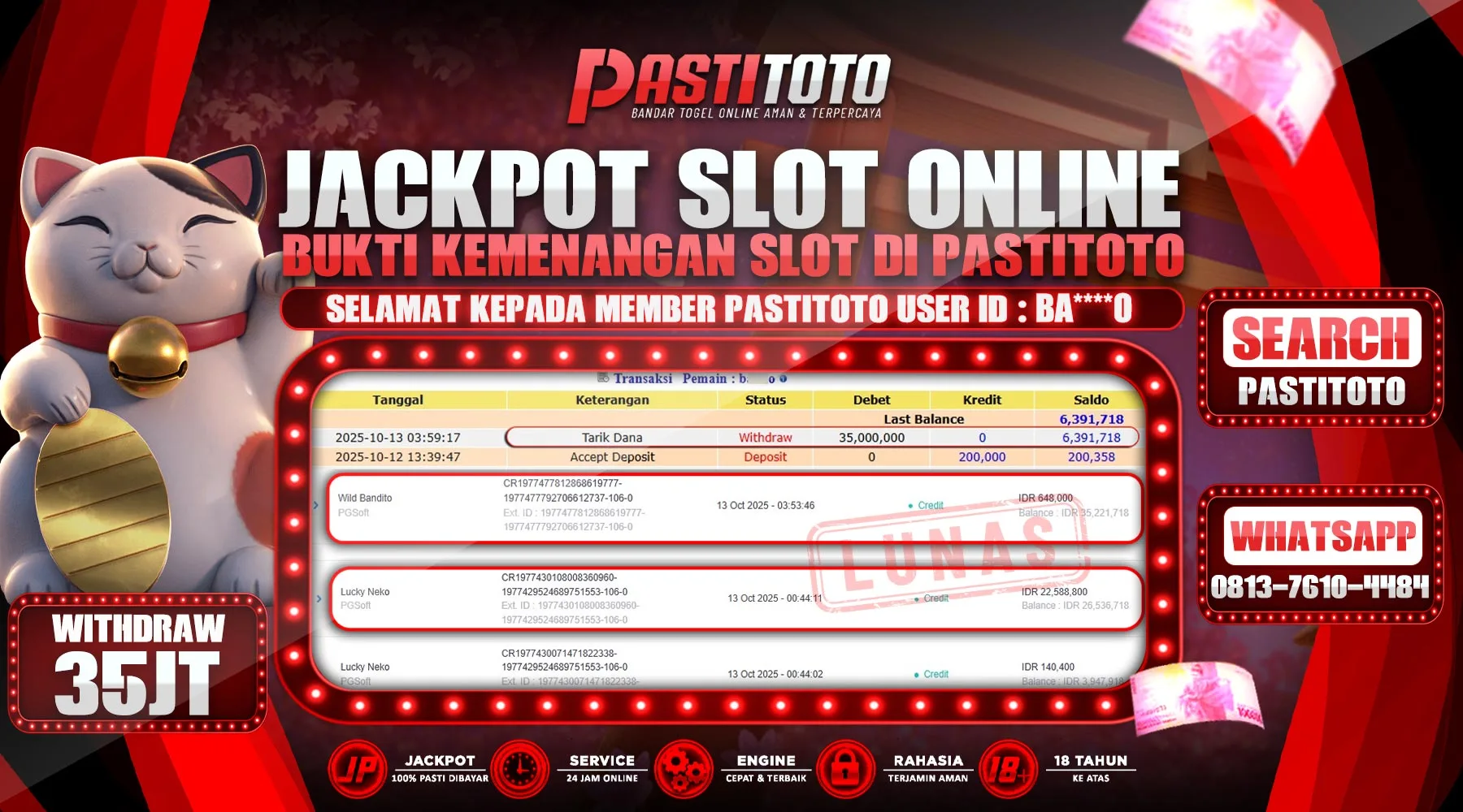 PASTITOTO JACKPOT SLOT ONLINE RP. 35.000.000,- LUNAS