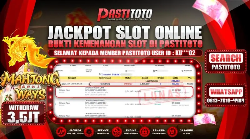 PASTITOTO JACKPOT SLOT ONLINE RP. 3.500.000,- LUNAS