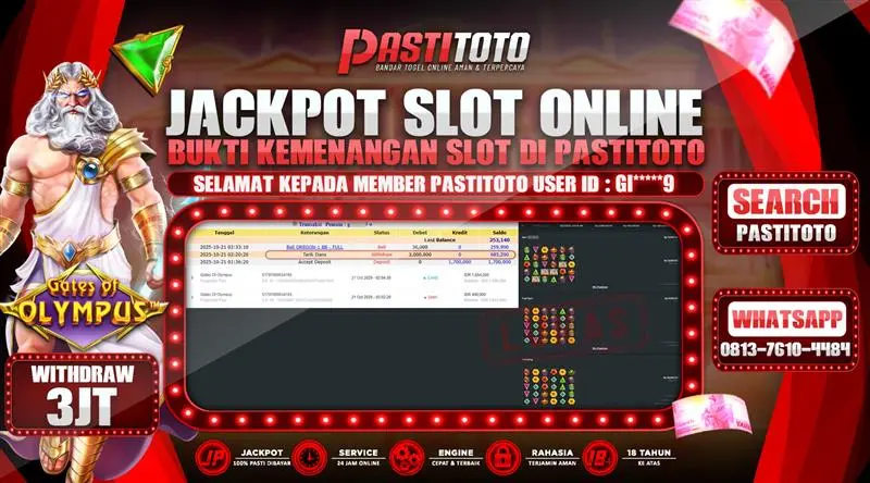 PASTITOTO JACKPOT SLOT ONLINE RP. 3.000.000,- LUNAS