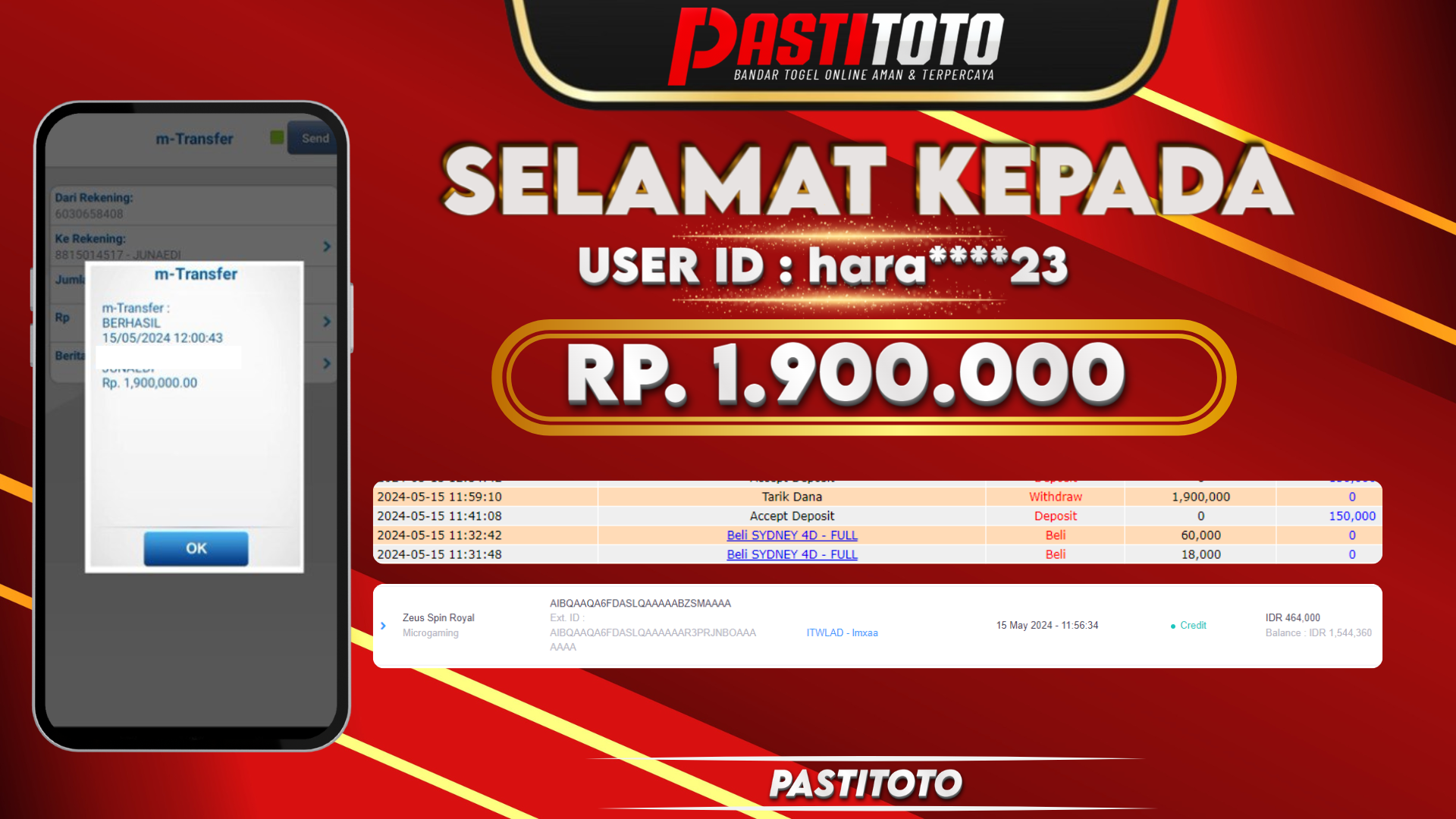 PASTITOTO JACKPOT TOGEL SYDNEY RP. 1.900.000,- LUNAS
