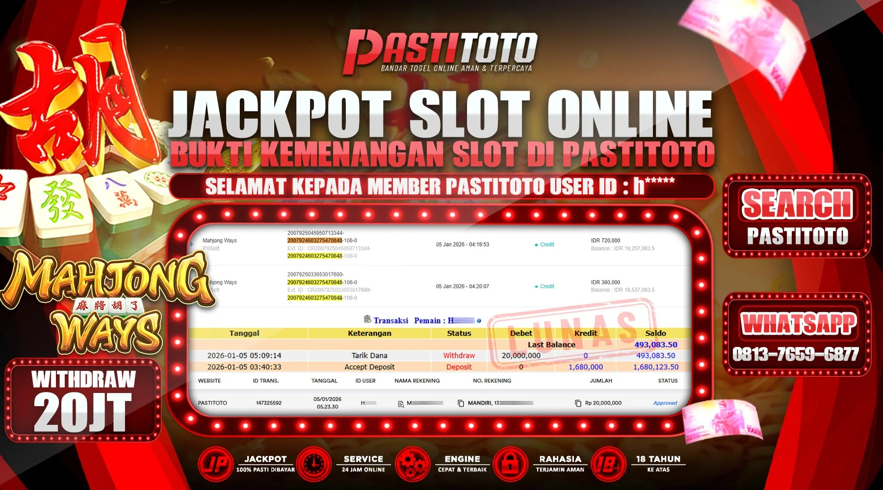 PASTITOTO JACKPOT SLOT ONLINE RP. 20.000.000,- LUNAS