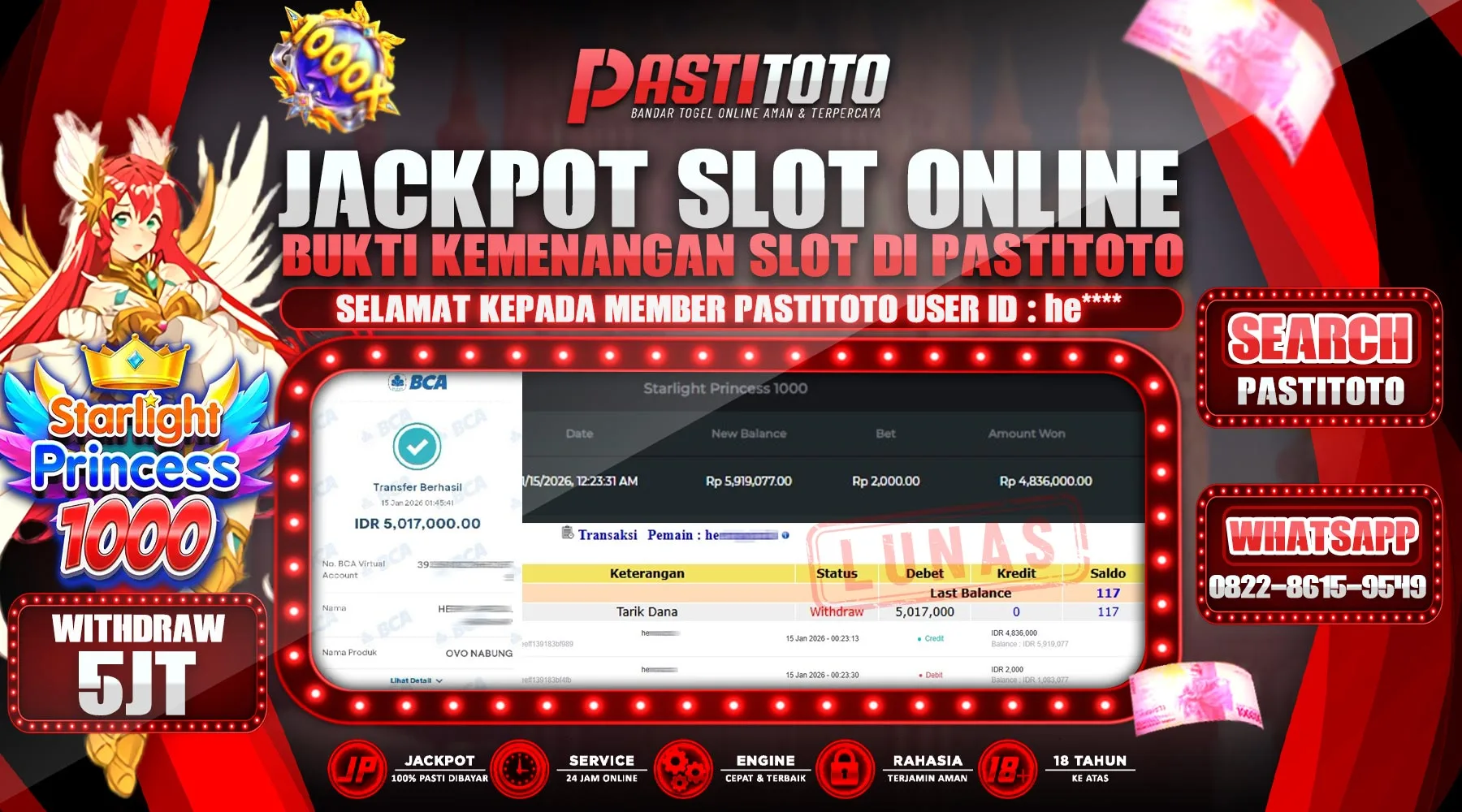 PASTITOTO JACKPOT SLOT ONLINE RP. 5.000.000,- LUNAS