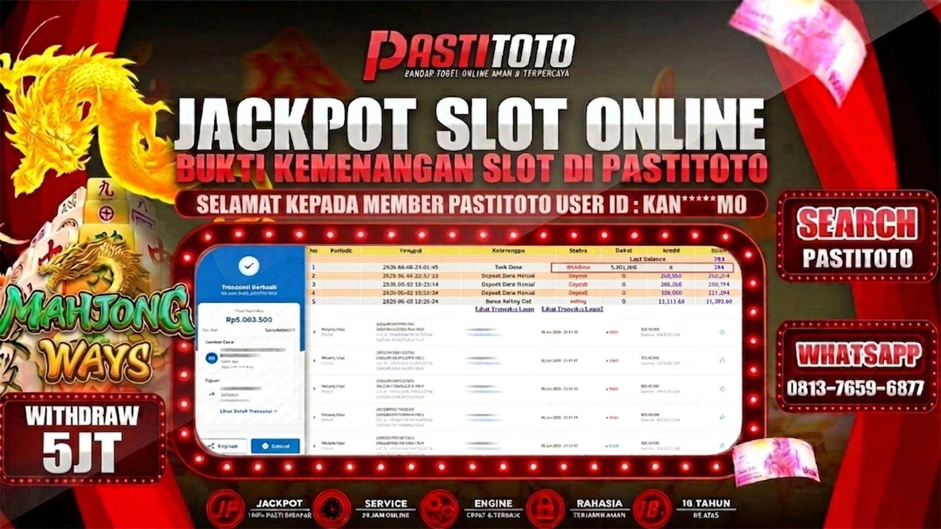PASTITOTO JACKPOT SLOT MAHJONG WAYS RP. 5.000.000,- LUNAS