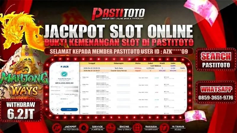 PASTITOTO JACKPOT SLOT MAHJONG WAYS RP. 6.200.000,- LUNAS