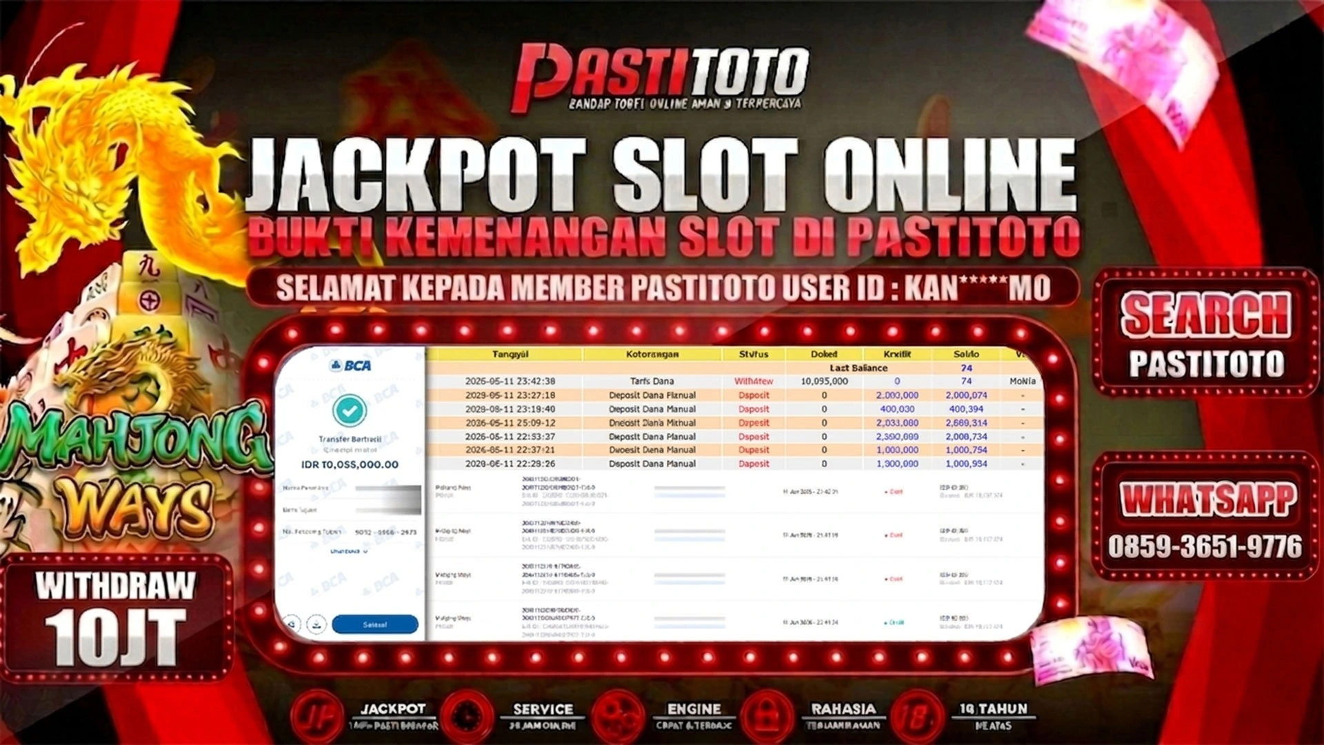 PASTITOTO JACKPOT SLOT MAHJONG WAYS RP. 10.000.000,- LUNAS